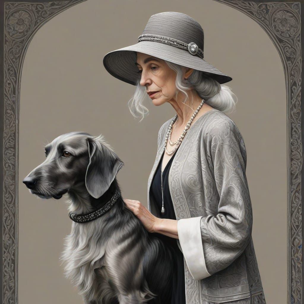 Vintage Flapper Lady and Her Elegant Afghan Hound