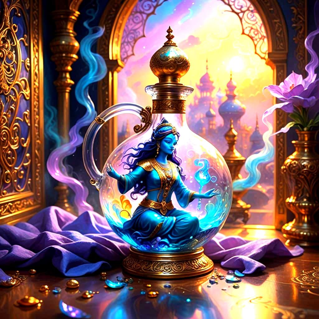 A Gorgeous Genie Emanates from a Glass Vessel