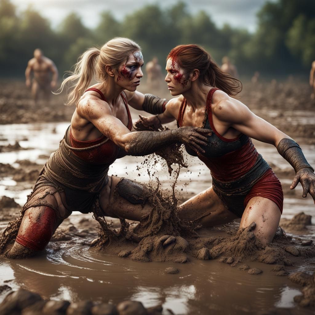 Women's Mud Wrestling: Detailed Fantasy Art