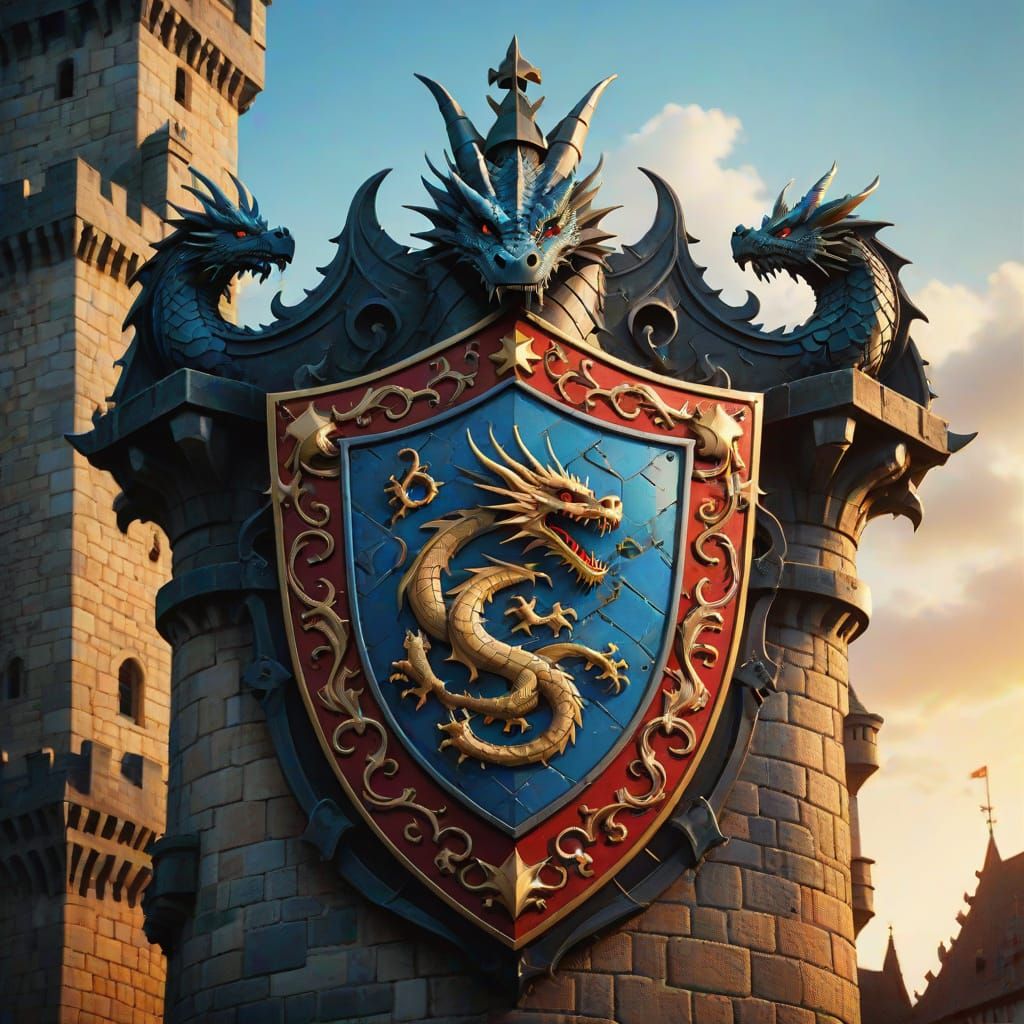 Medieval Heraldic Shield in Vibrant Colors