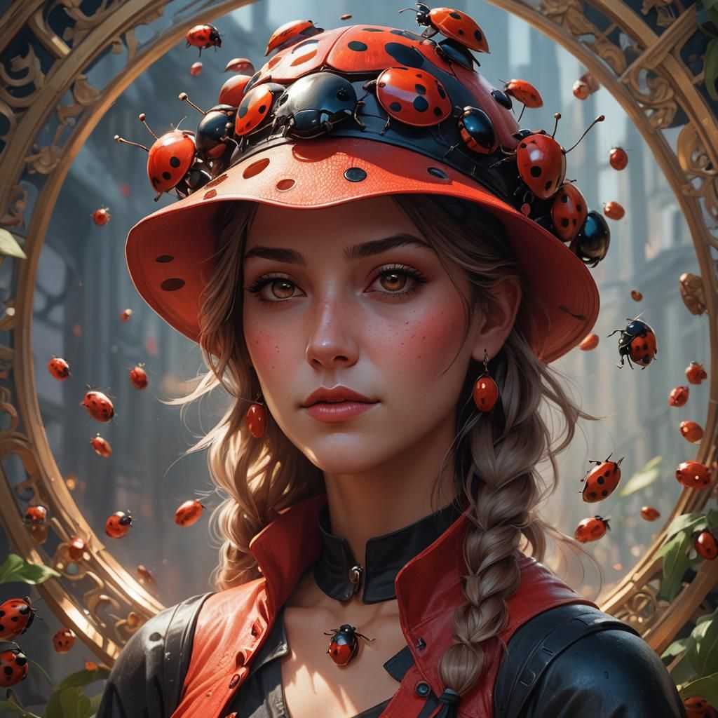 Girl in Ladybug Hat: Hyperdetailed Portrait
