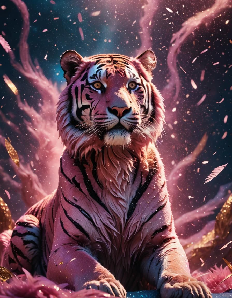 Pink Tiger in Mystical Ultra-Dimensional Environment