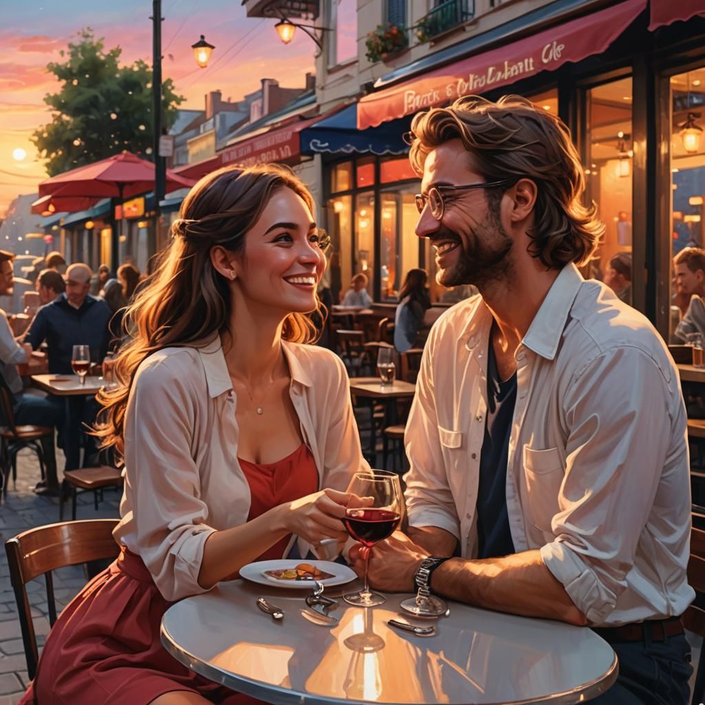 Romantic Date at Sunset in Hyper-Realistic Style