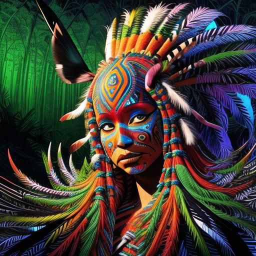 Yanomami Warrior in Alien Forest with Luminescent War Paint