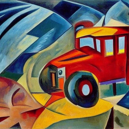 Majestic Dog Drives Vintage Truck Across Golden Steppe in Fu...