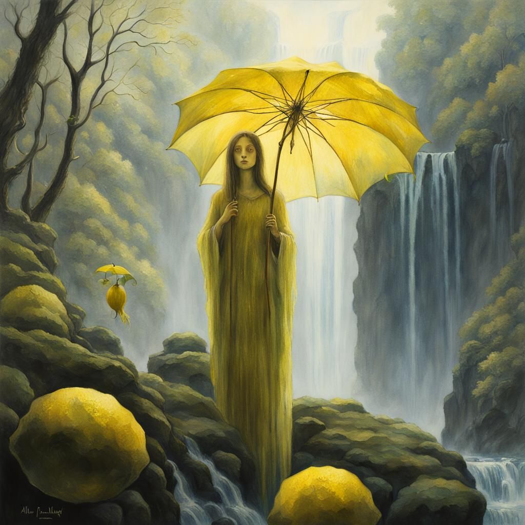 Ethereal Dryad Under Misty Waterfall