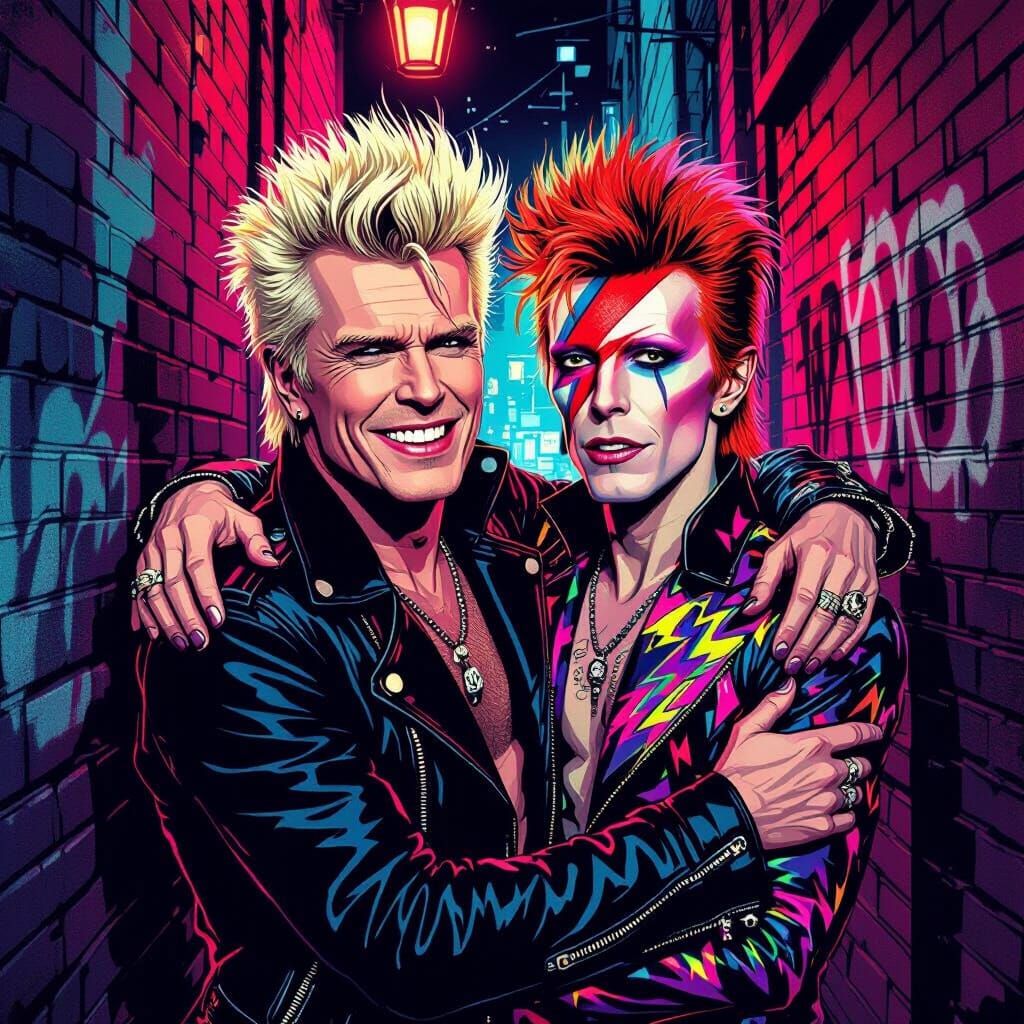 Billy Idol and David Bowie in Neon Alley Portrait