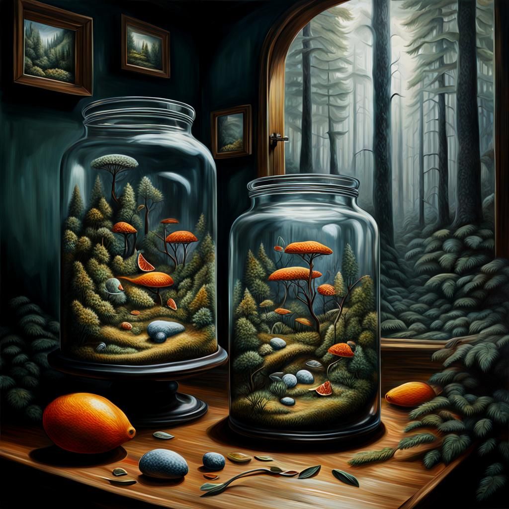 Surreal forest in a jar