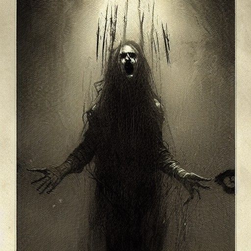 Screaming Horror Figure in Engraving Style