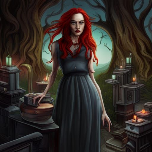 Handsome Red-Haired Vampire in Graveyard, Hyperrealistic