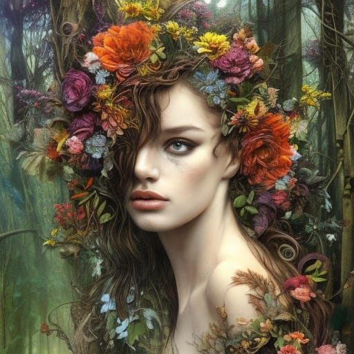 Nymph in Forest of Exploding Colors