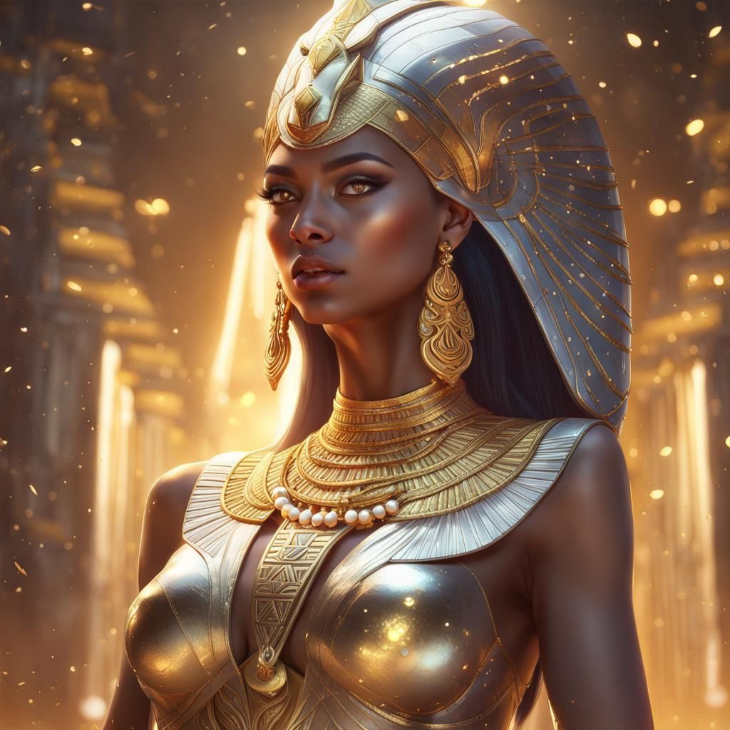 Egyptian Goddess in Gold and Silver: Digital Art