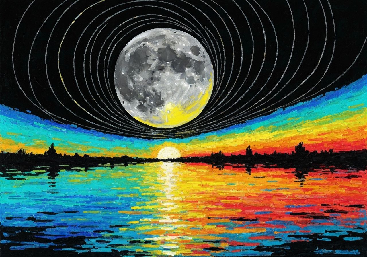 Abstract Landscape with Moonlit Sphere and Sunset