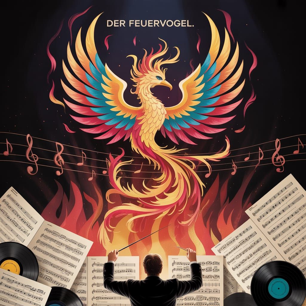 Stylized Phoenix Rising from Flames Digital Illustration