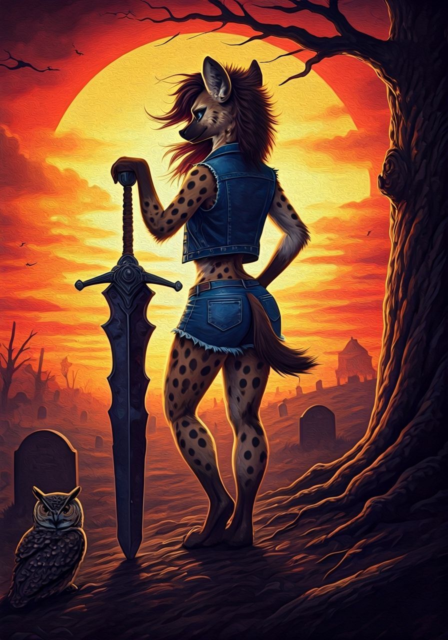 Dramatic Sunset Graveyard Scene in Acrylic Painting