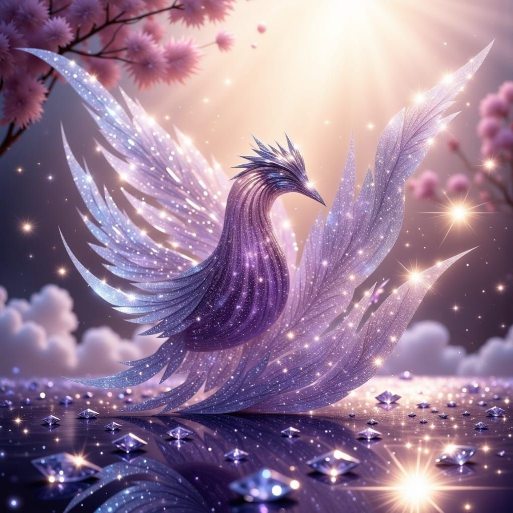 Iridescent Glass Birds in Fractal Art Style