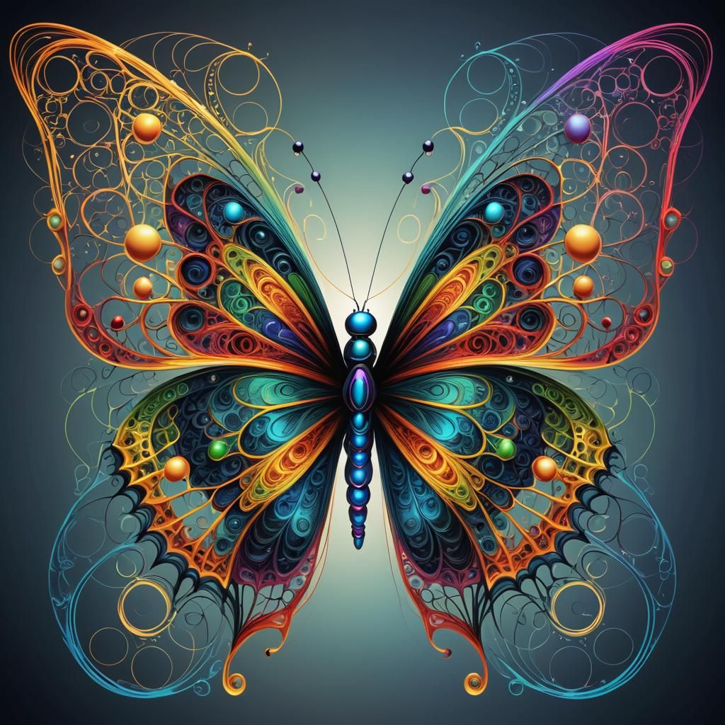 Colorful String Butterfly with Abstract Fractal Design