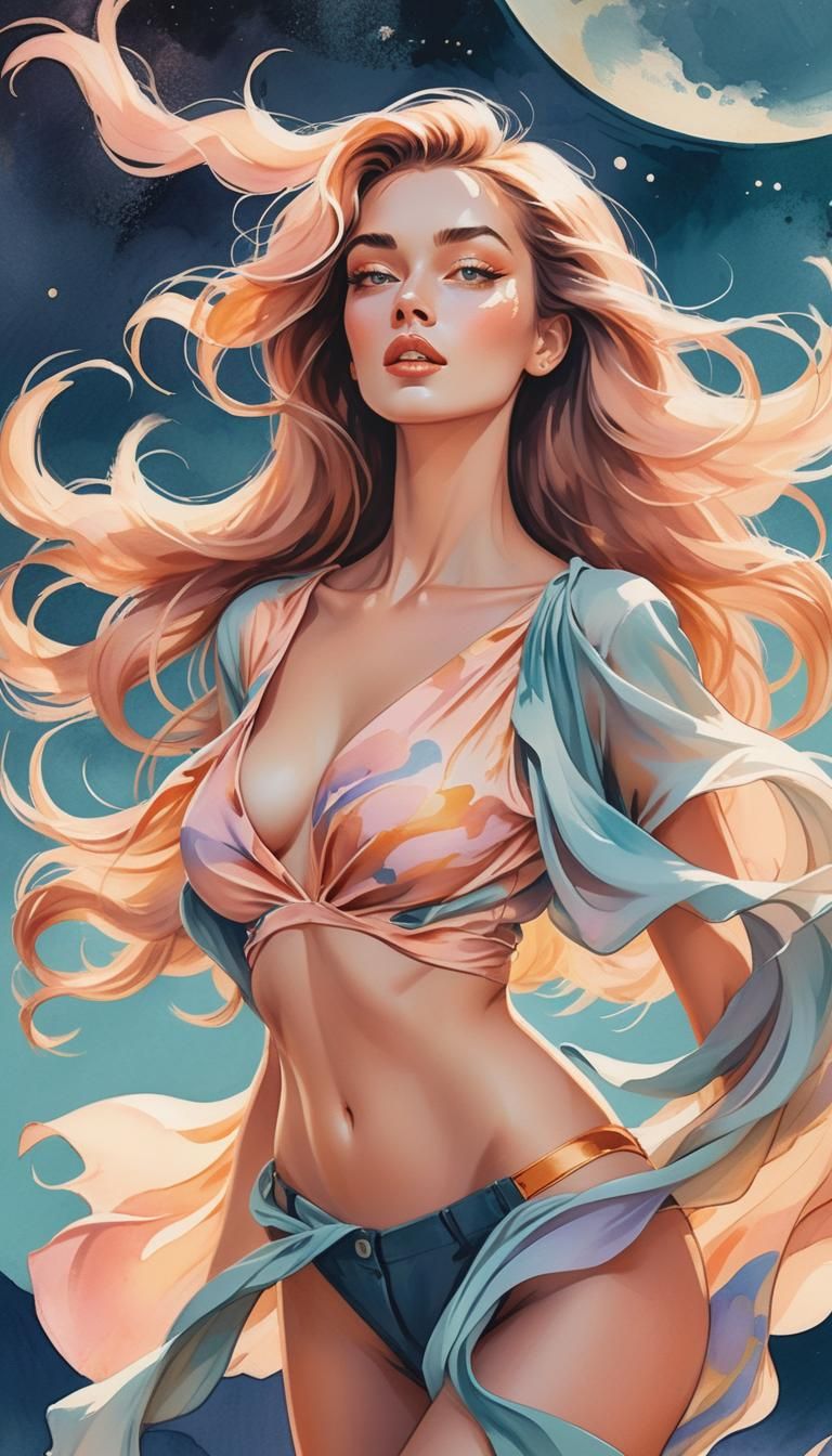 Comic style in hot summer Fashion , sun  merged with moon, e...