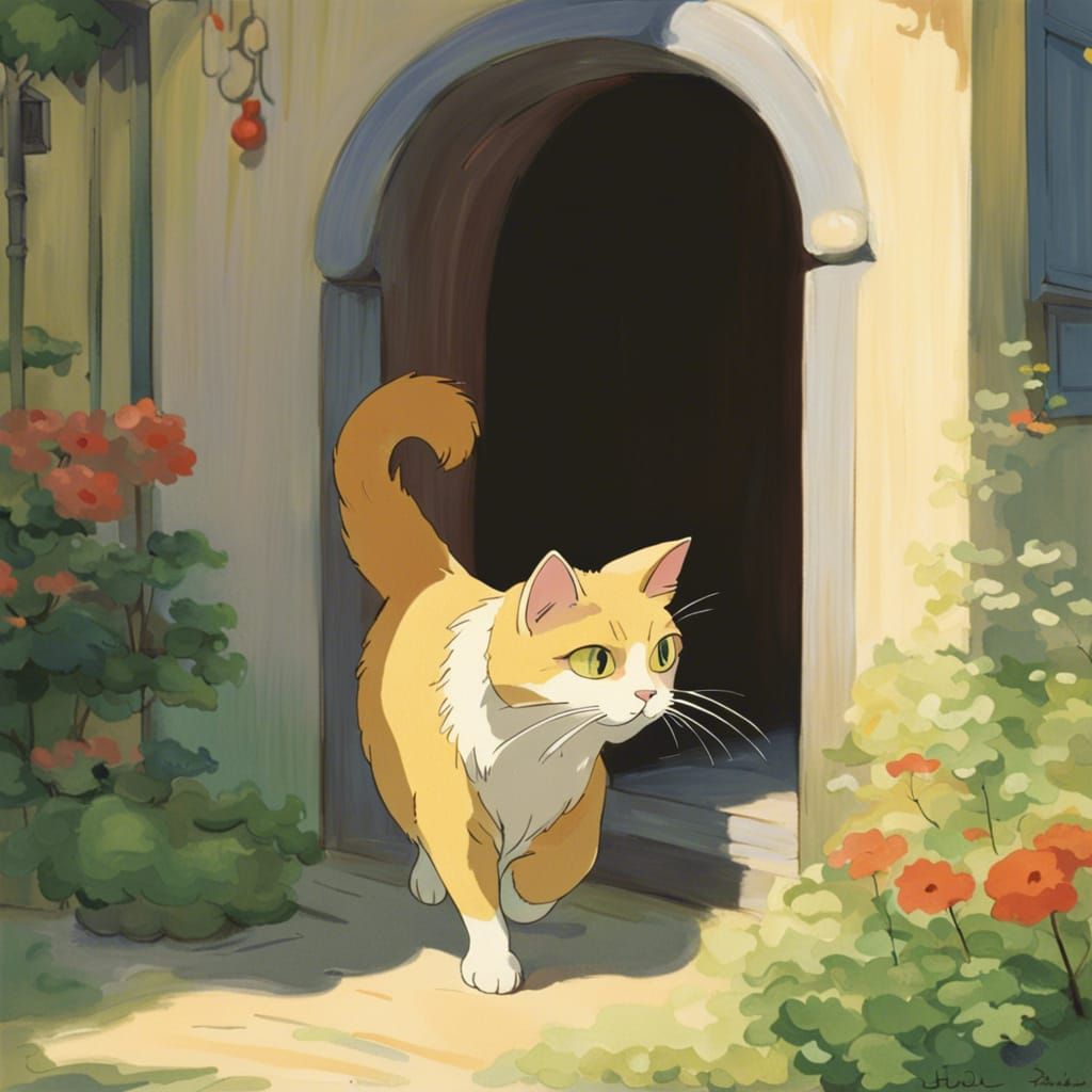 Anime Cat in Impressionist Style Painting