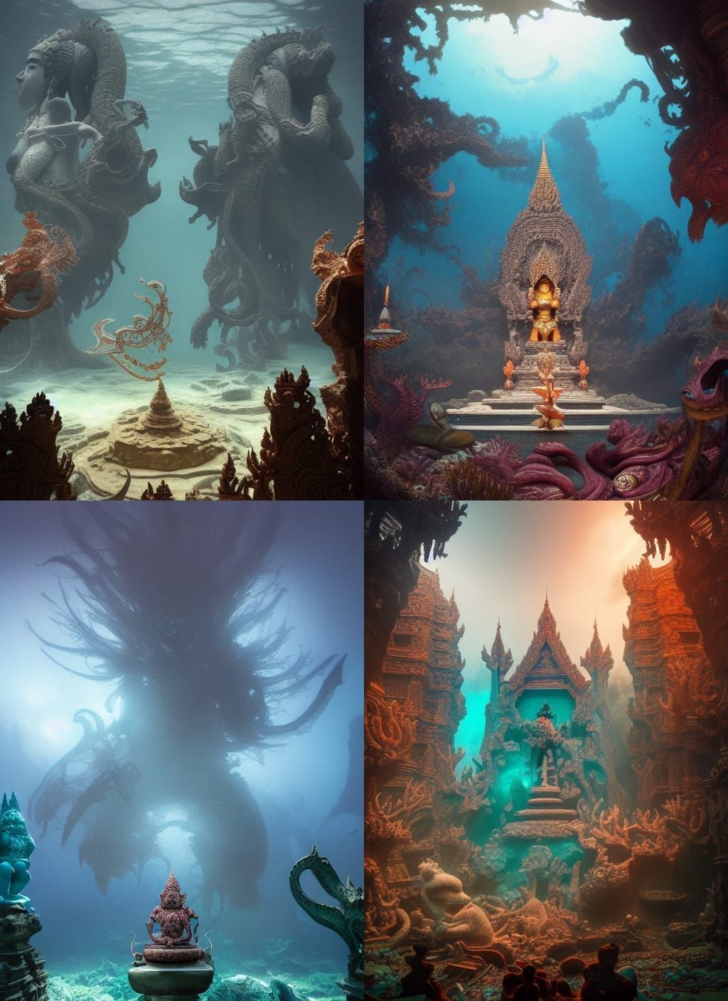 Underwater Thai Temple in Fantasy Art Style