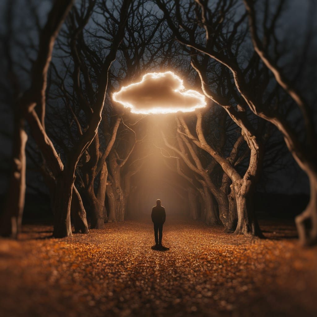 Ethereal Light Illuminates Forest Figure