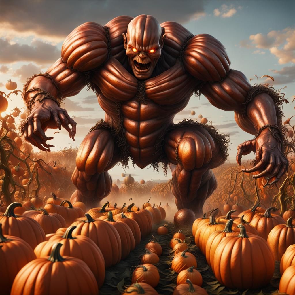 Giant Copper Golem Harvesting Pumpkins in 8k