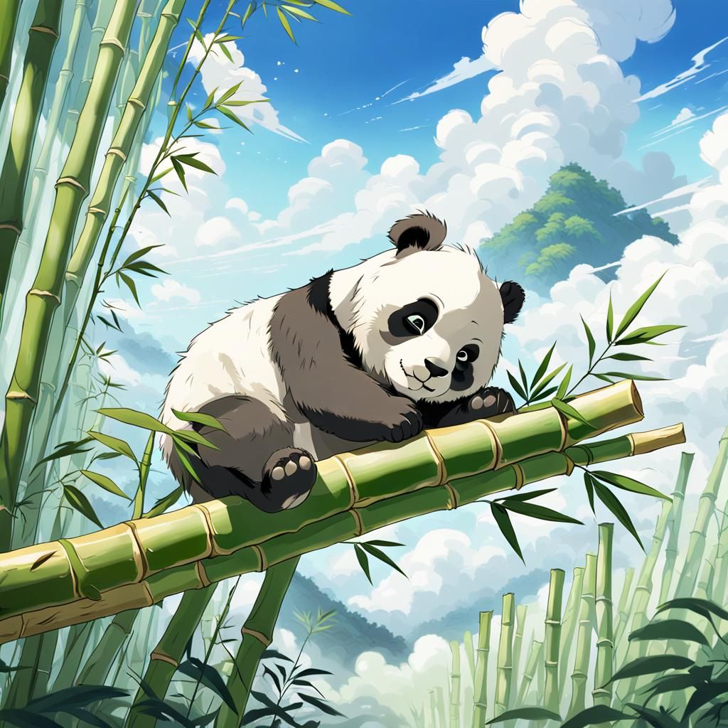 Panda Cub Dreaming in Bamboo Cloud Forest