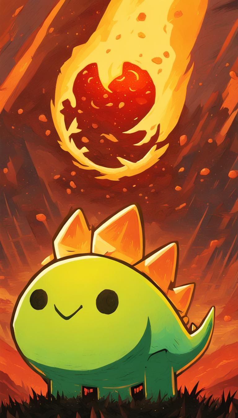 Dinosaur Meets Meteor in Vibrant Impasto Fantasy Art