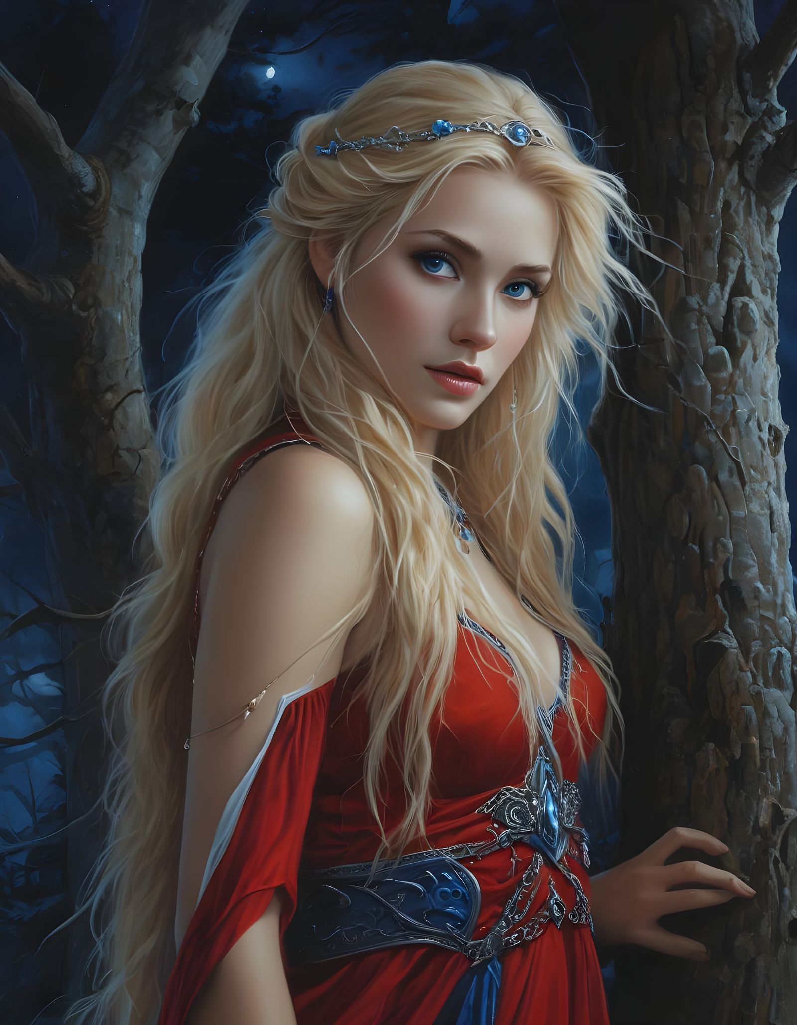 Midnight Norse Goddess in Vibrant Colors