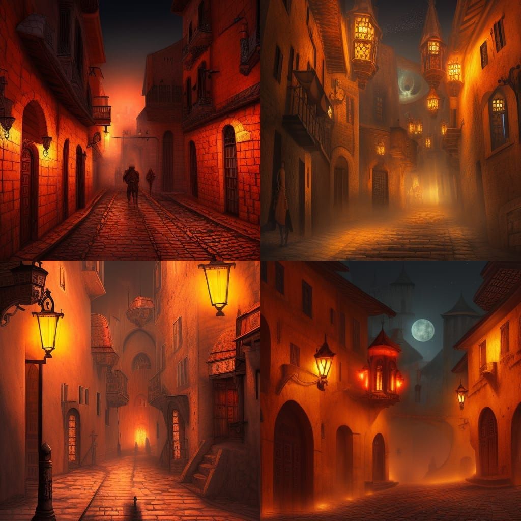 Dark Medieval Ottoman City at Night