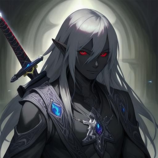 Drow Bard with Sword: Dark Elf Character Art