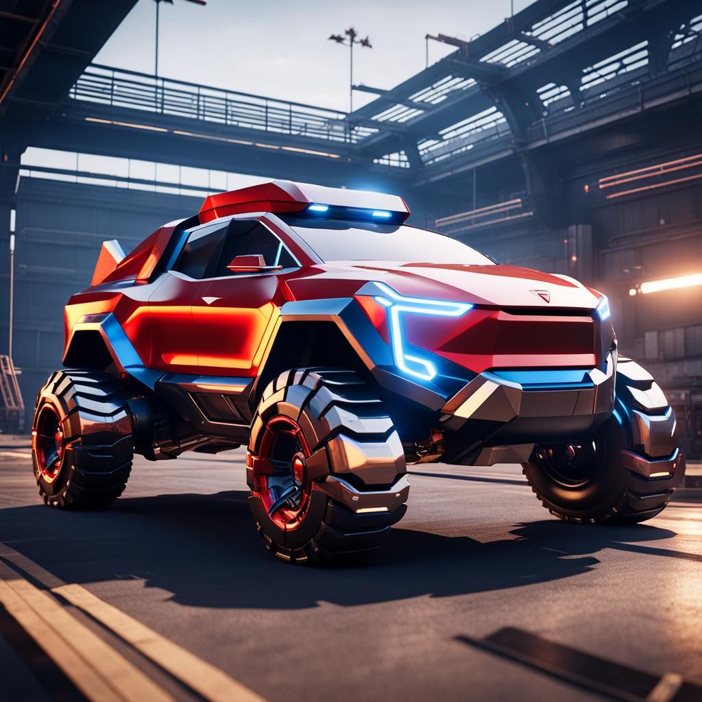 Epic Cyberpunk Tesla Cyber Truck with Superman Logo