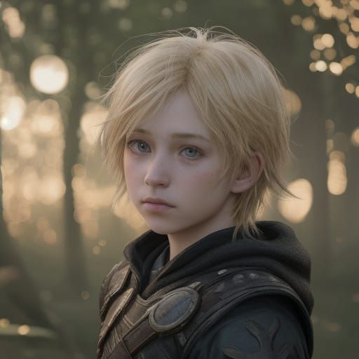 Blond Boy with Volumetric Lighting and Red Aura