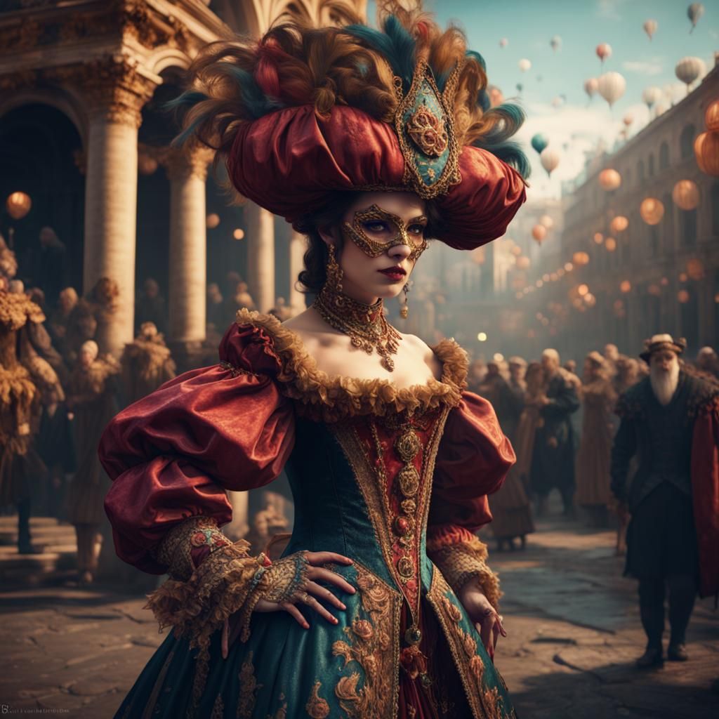 Woman in Venetian Carnival Costume: Digital Art