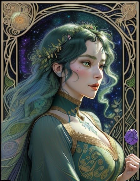 Art Nouveau Ghibli Anime Woman Portrait