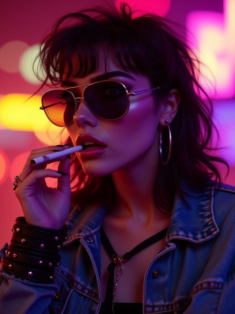 80s Noir Woman with Smoky Shades and Cigarette