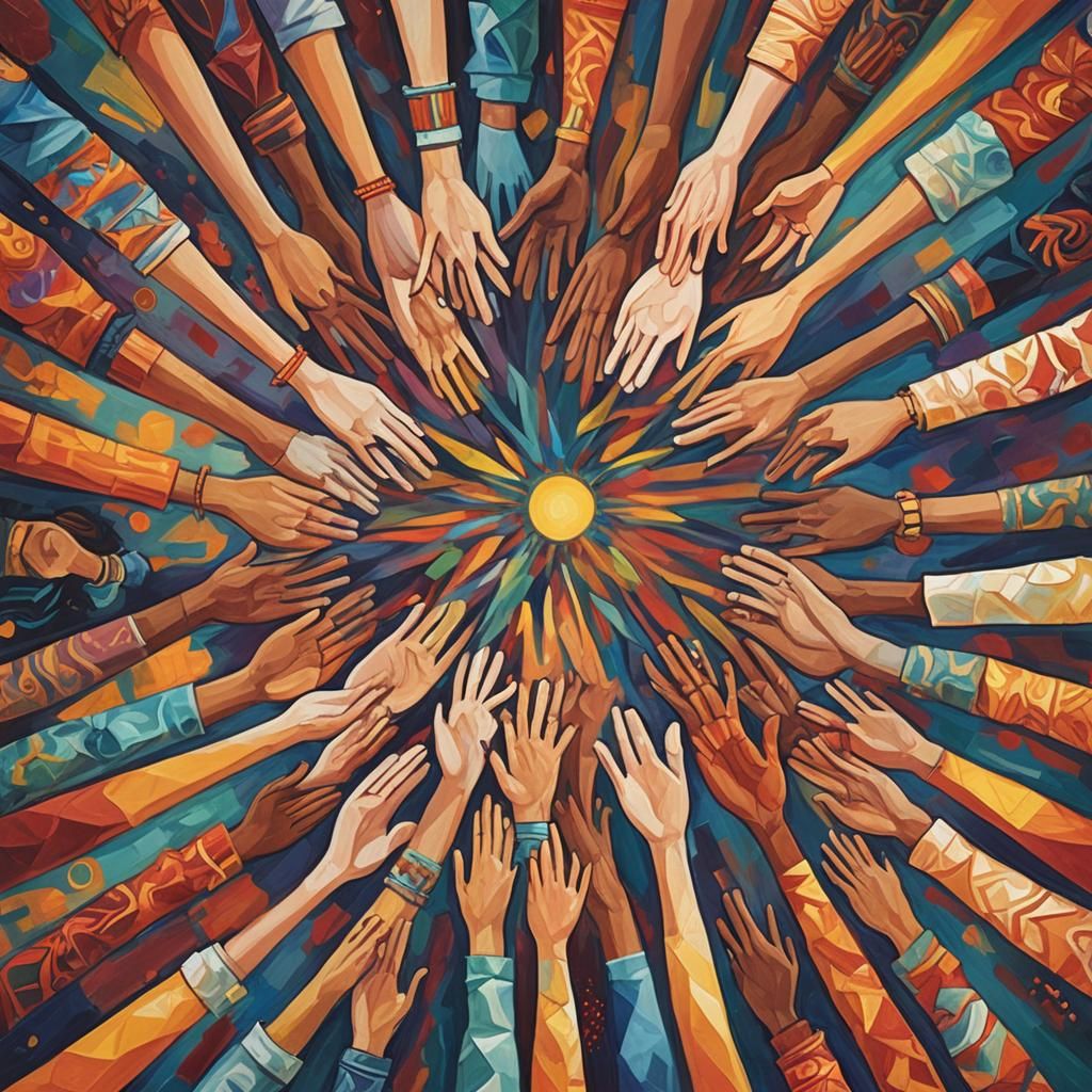 Diverse Group Radiating Harmony in Abstract Art