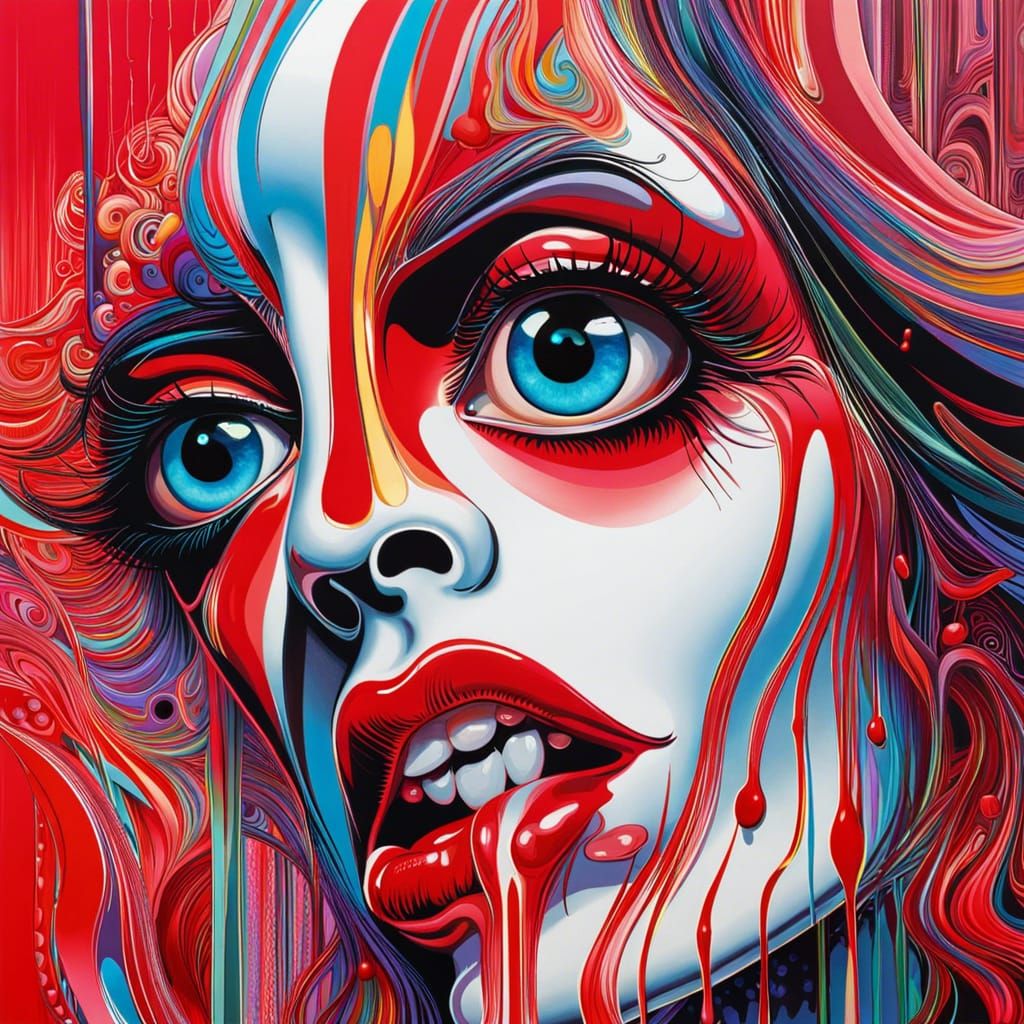 Psychedelic Red Woman in Expressive Digital Art