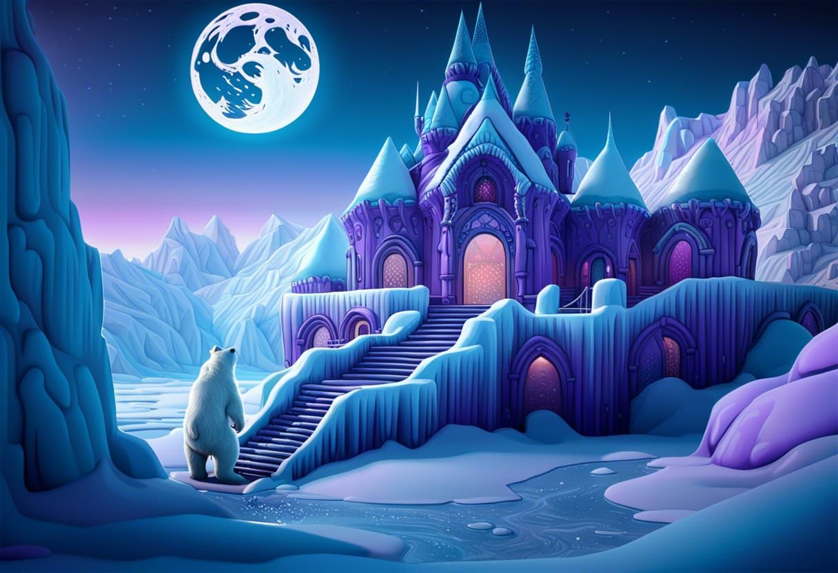 Polar Bear in Ice Fortress: 3D Rendered Fantasy Art