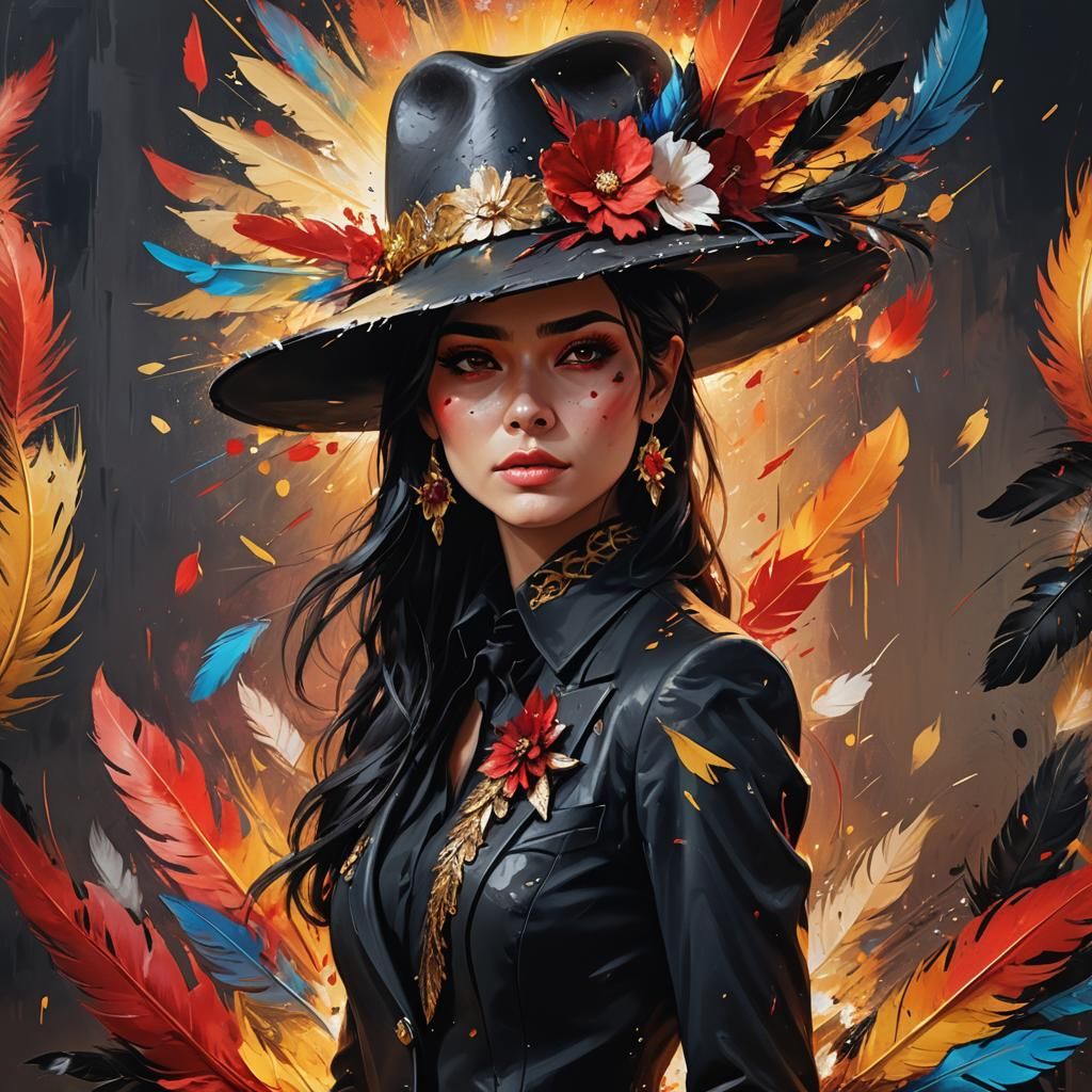 Girl in Black Suit: Vibrant Oil Painting