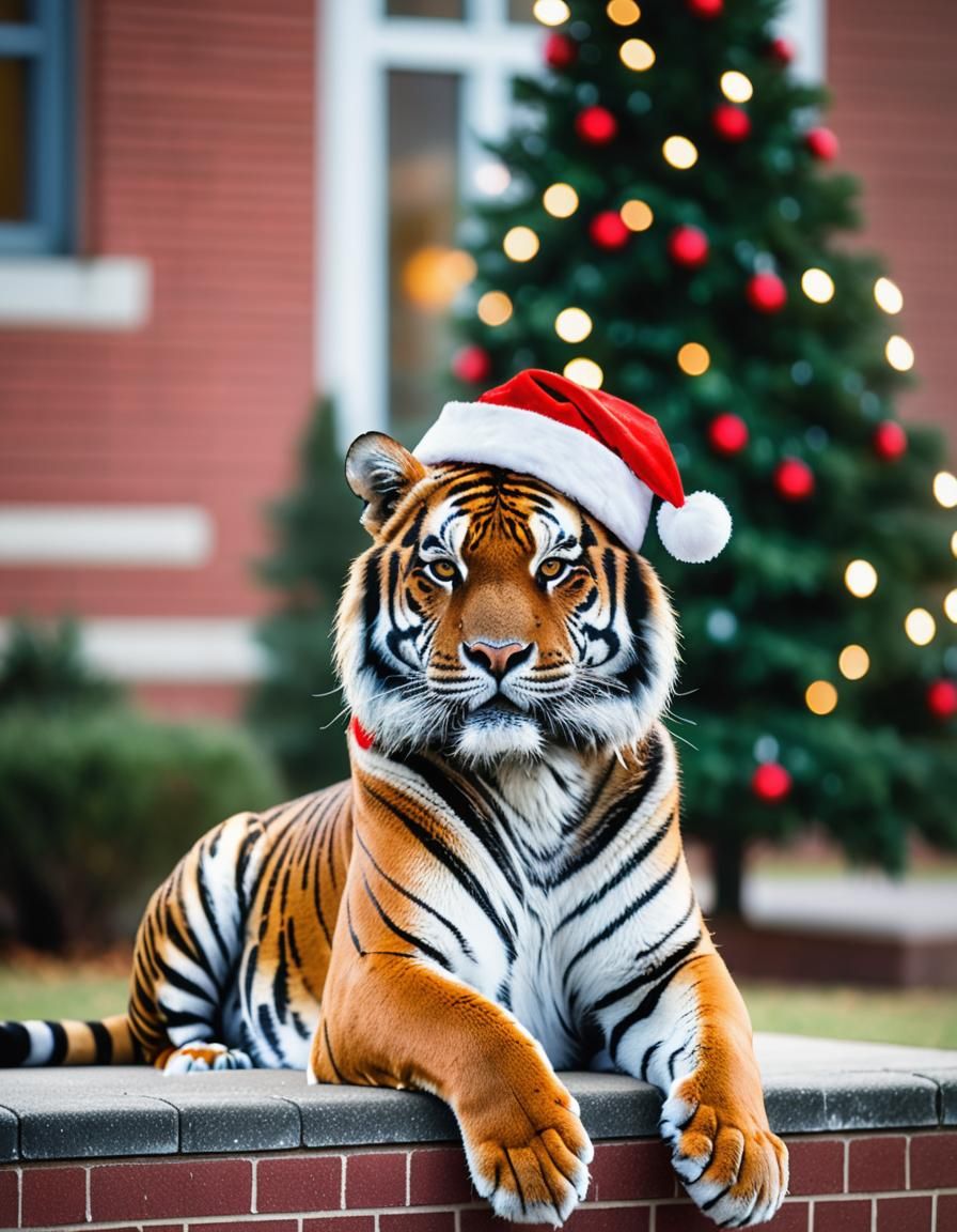 Regal Tiger in Santa Hat: Wildlife Photography