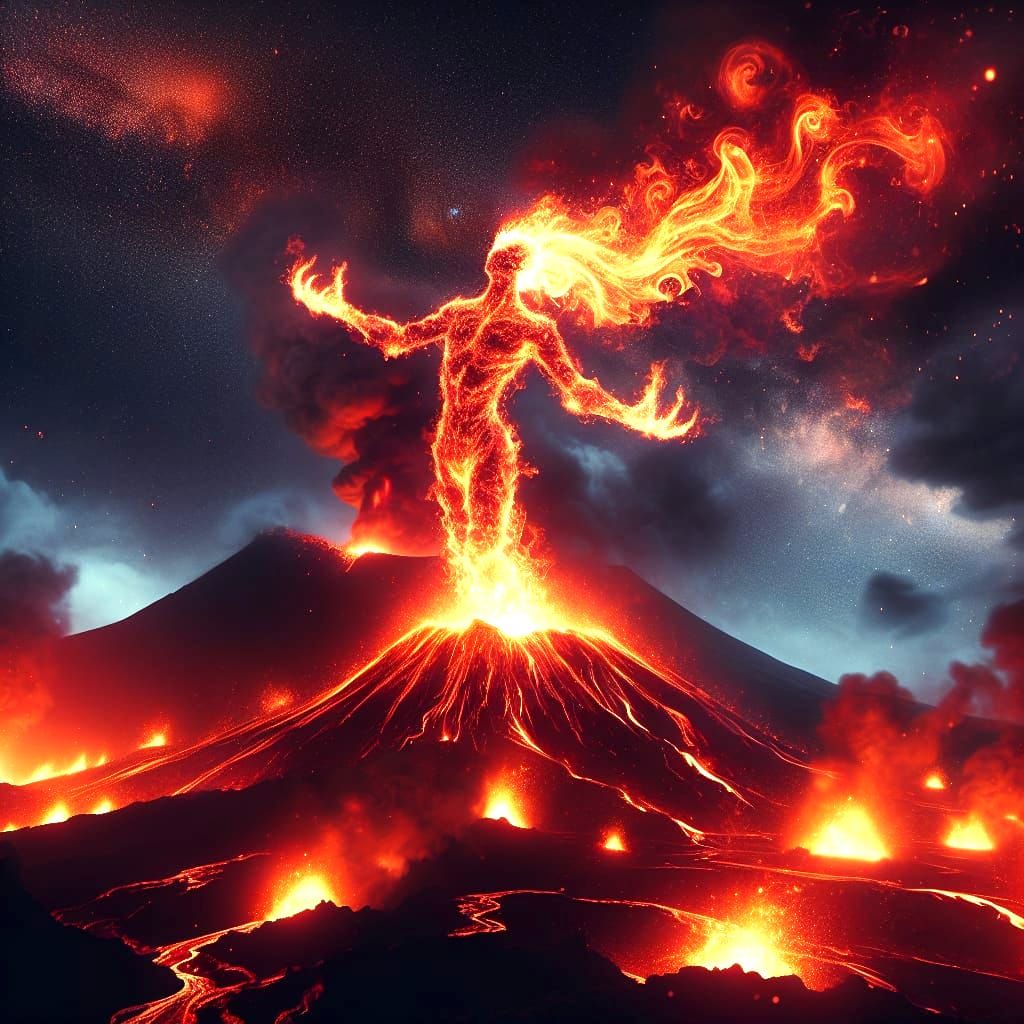 Victorious Fire Elemental on Erupting Volcano