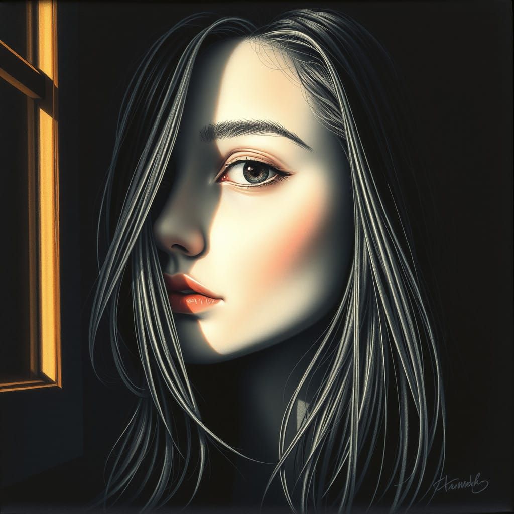 Ethereal Portrait of a Young Woman with Enigmatic Gaze