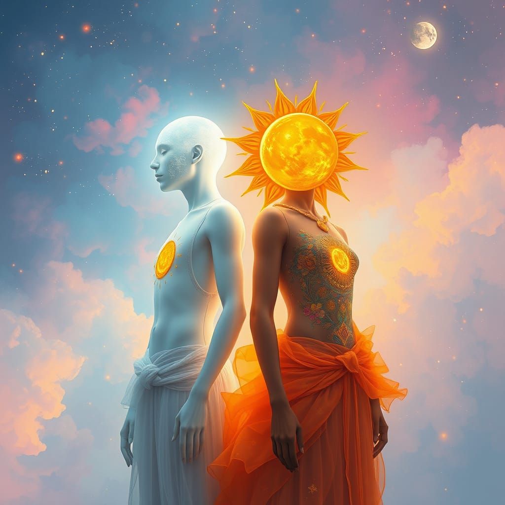 Celestial Gathering: Sun and Moon People in Digital Art