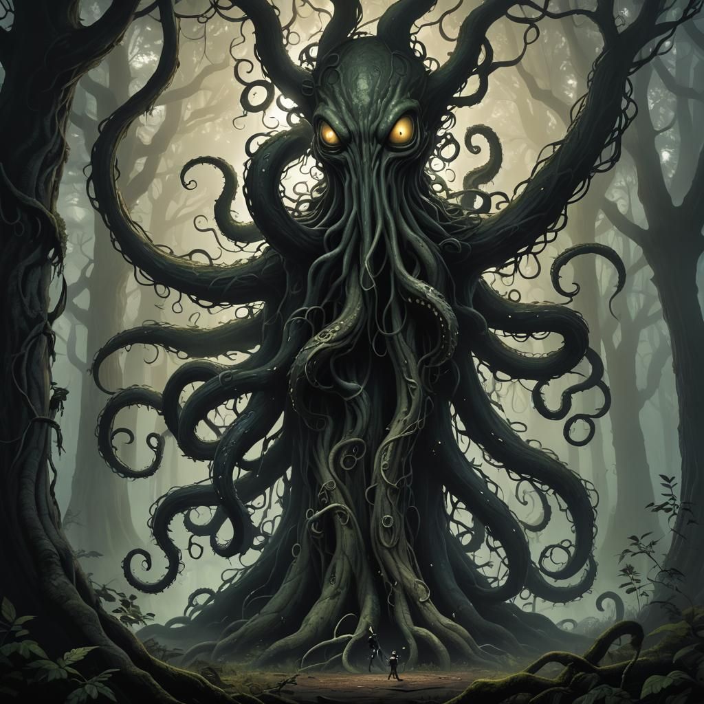 Misty Forest Tentacle Monster Reaching Out
