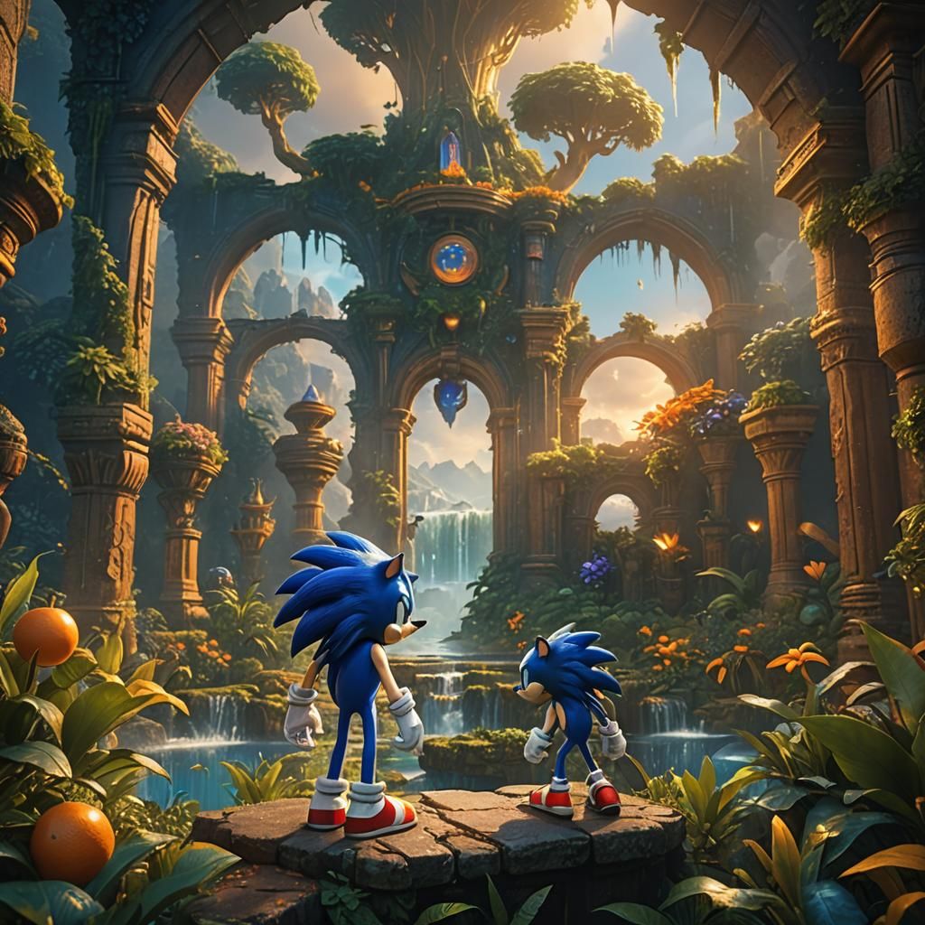 Sonic in a Lush Fantasy Environment