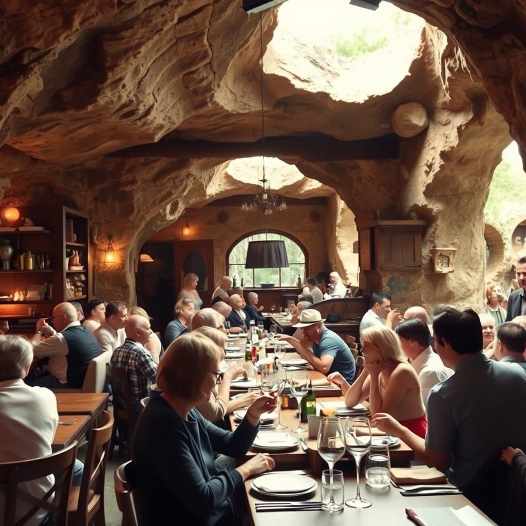 Cozy Cave Restaurant in Daylight, Digital Art