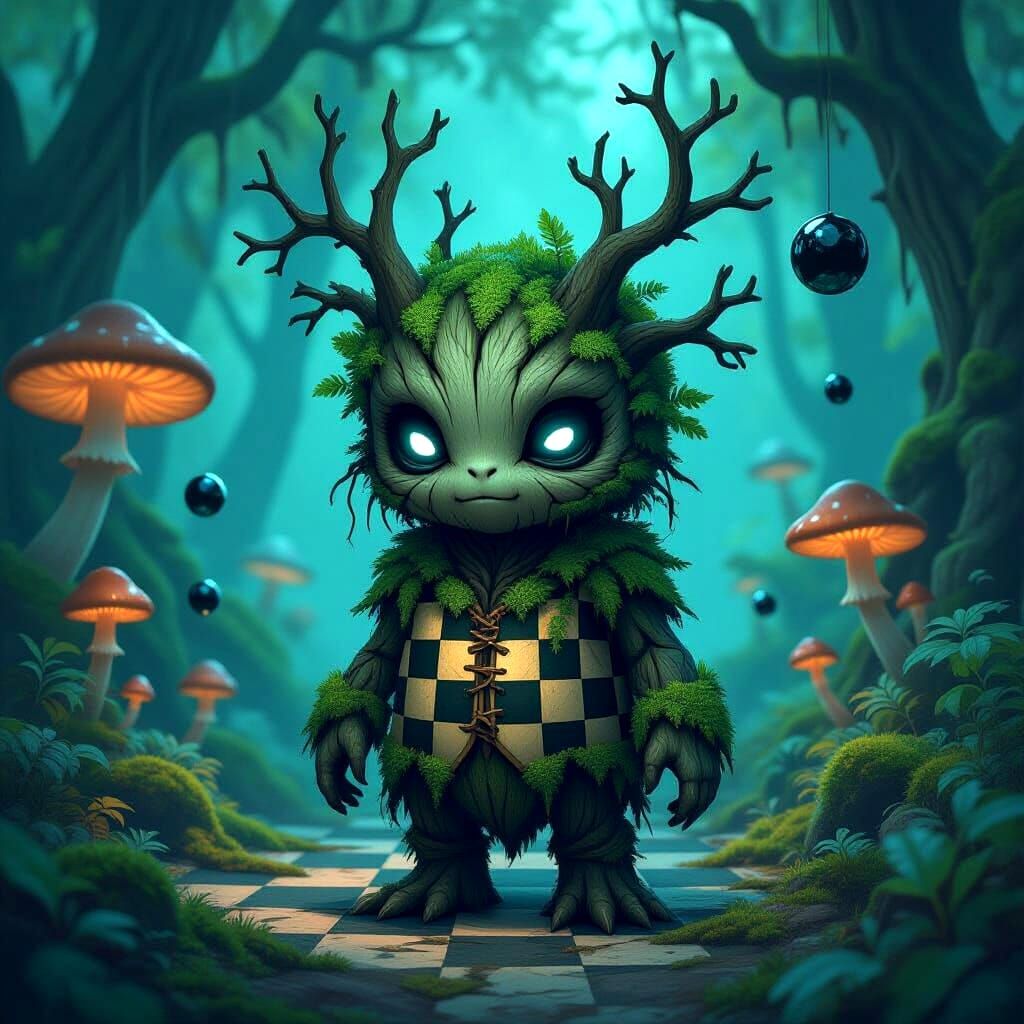 Dreamlike Forest Spirit in Bioluminescent Grove