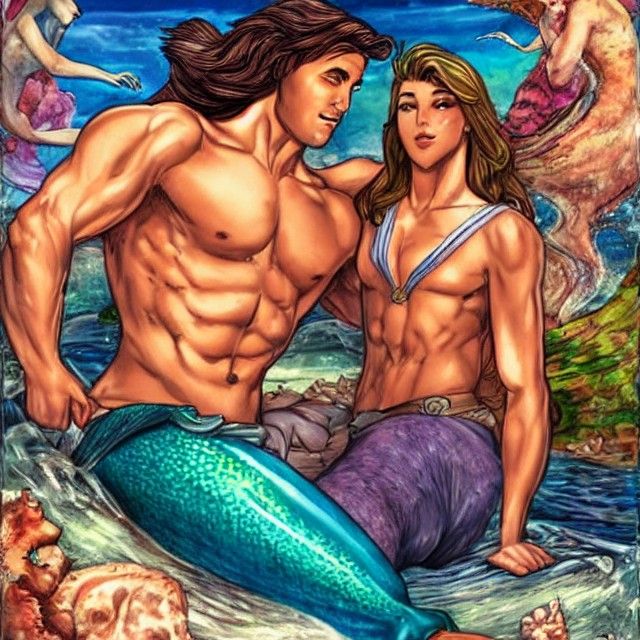 Muscular Merman in Romance Novel Style