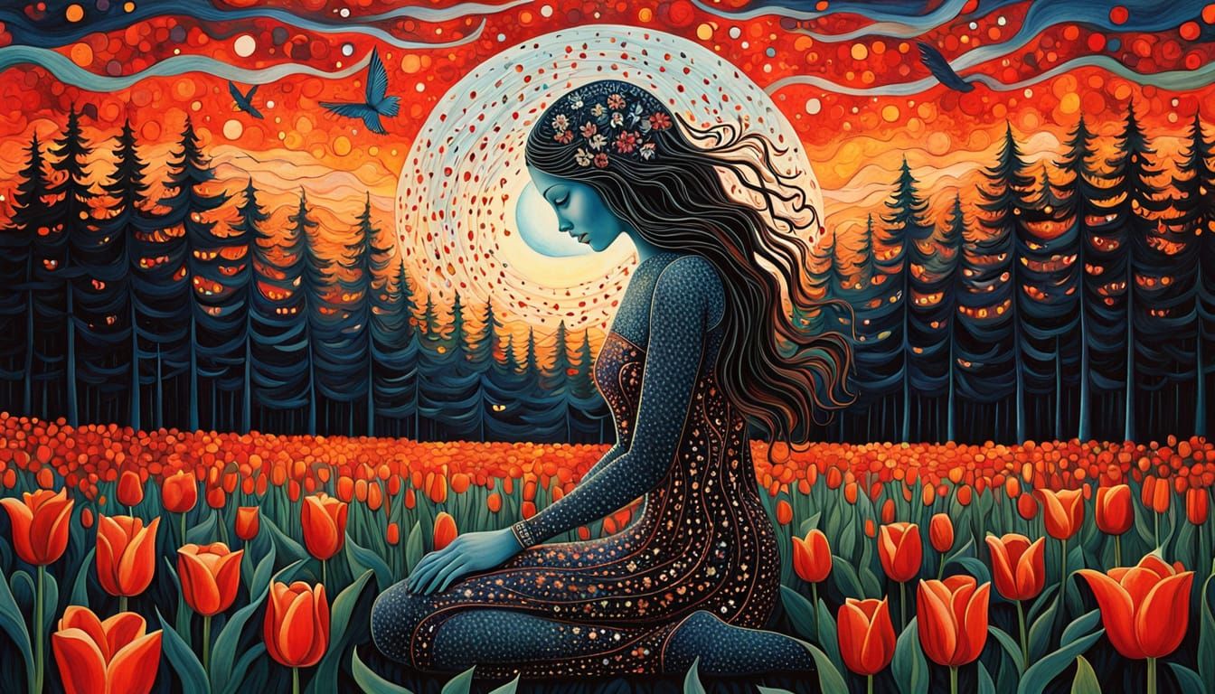 Surreal Goddess Rises from Forest Floor in Whimsical, Dreaml...